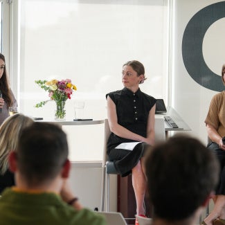 Savannah Sinowitz speaks at a panel